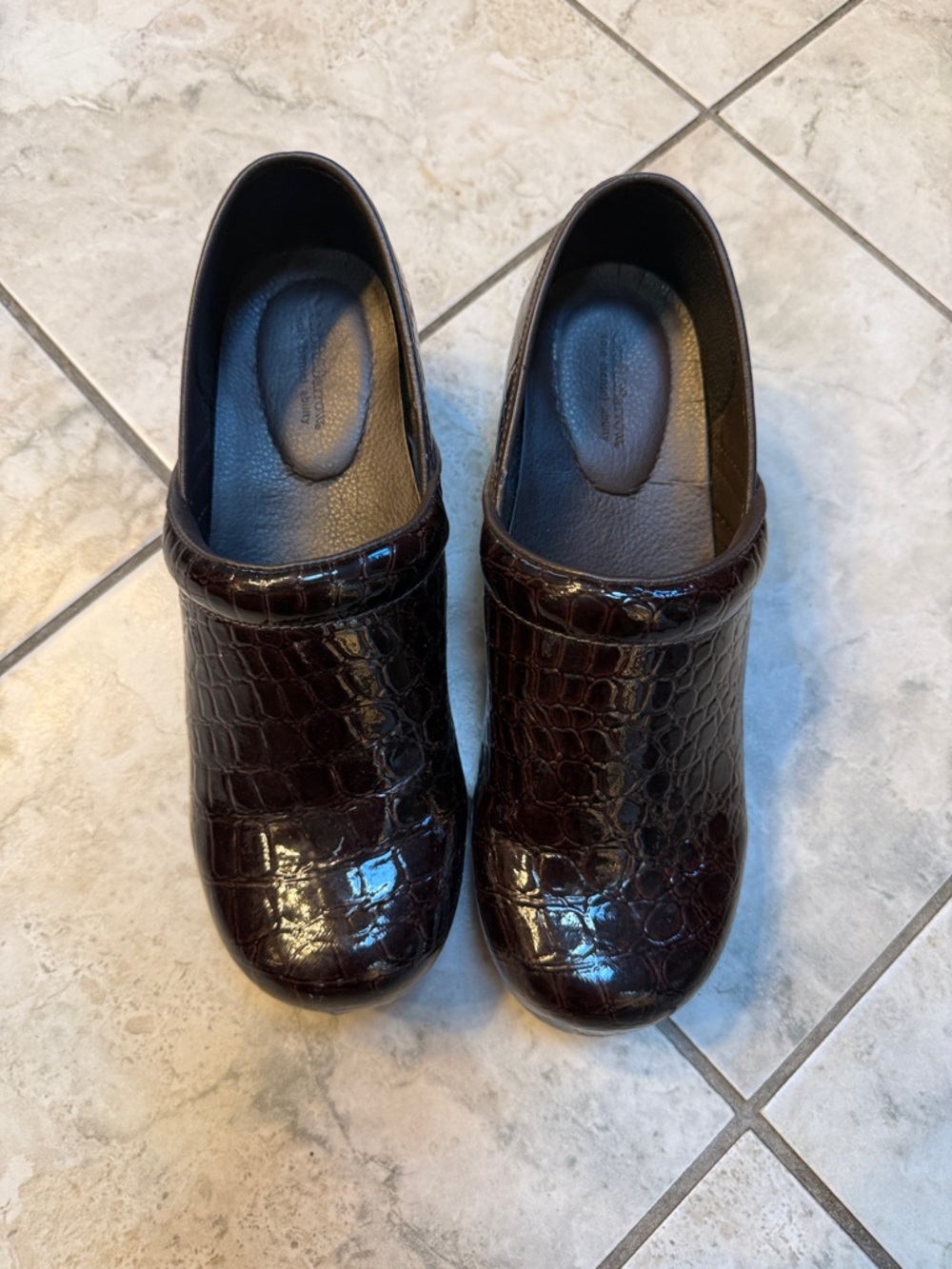 Patent Croc-Embossed Slip-On Clogs in Deep chocolate